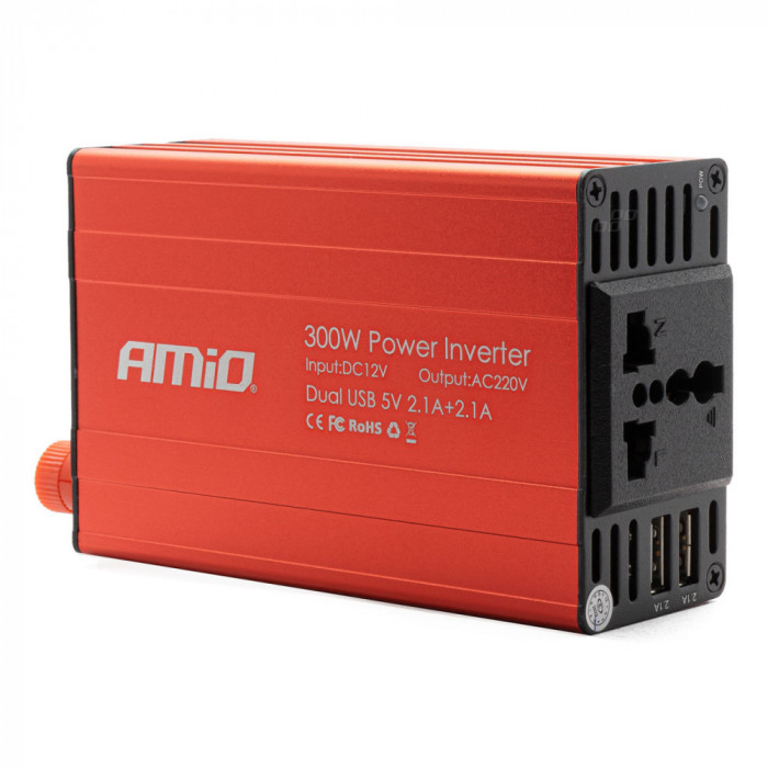 Invertor Convertor De Tensiune Amio 12V/220V 300W/600W 2xUSB PI03 02470