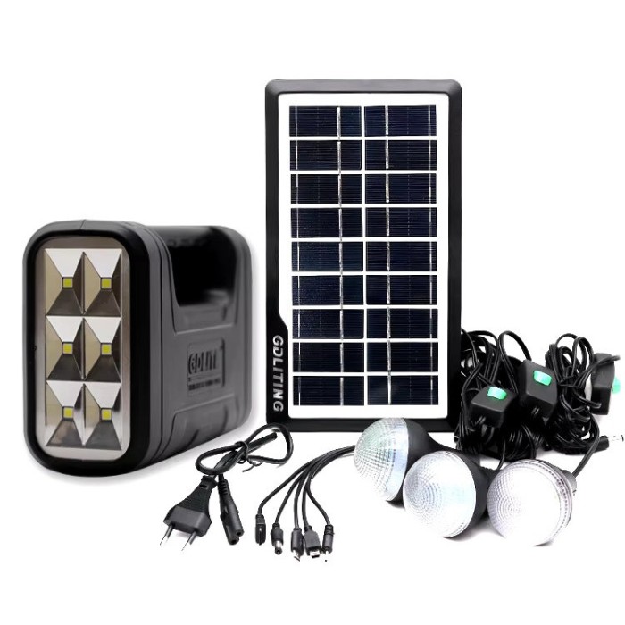 Sistem iluminare LED GD8017A, 3 becuri, panou solar