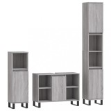 Cumpara ieftin Set mobilier de baie, 3 piese, gri sonoma, lemn prelucrat