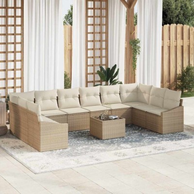 vidaXL Set de canapele pentru grădină 11 pcs Bej Rattan poli 3346911 foto