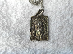 MEDALION argint ISUS HRISTOS splendid VECHI rar EXCEPTIONAL pe Lant argint foto