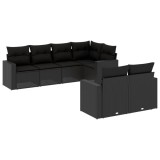 Cumpara ieftin Set canapele de gradina cu perne, 7 piese, negru, poliratan
