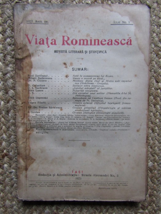 VIATA ROMANEASCA 1923 ANUL XV IULIE NR 7