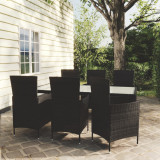 VidaXL Set mobilier de exterior cu perne, 7 piese, negru, poliratan