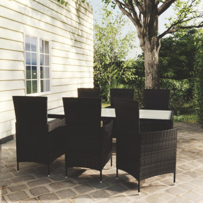 vidaXL Set mobilier de exterior cu perne, 7 piese, negru, poliratan foto