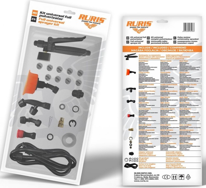 Kit accesorii universal FULL pulverizator (declanșator cu manometru; Duza floare; Duza conica dubla; Duza sigal; Duza reglabila; Duza din alama; Duza