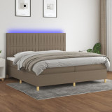 VidaXL Pat cu arcuri, saltea și LED, gri taupe, 200x200 cm, textil