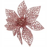 Set 10 ornamente pentru brad Poinsettia roz, 10 cm, cu clips