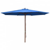 Umbrelă de soare de exterior, st&acirc;lp din lemn, albastru, 350 cm, vidaXL