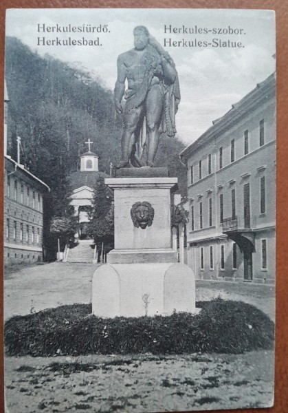 Carte postala, Baile Herculane, statuia lui Hercules, perioada interbelica