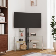 vidaXL Suport TV de colț 3 niveluri pentru 32-70 inchi, negru/argintiu foto