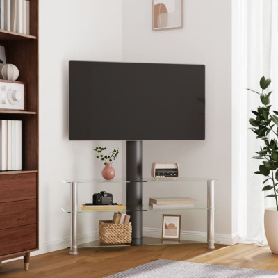 Suport TV de colt 3 niveluri pentru 32-70 inchi, negru/argintiu GartenMobel Dekor foto