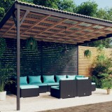 VidaXL Set mobilier de grădină cu perne, 9 piese, negru, poliratan