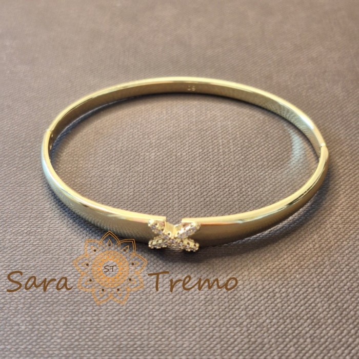 Bratara Aripa Tandra , fixa, fluture cu zirconia, placata aur 14K