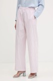 Abercrombie &amp; Fitch pantaloni de bumbac culoarea roz, drept, high waist, KI156-5288
