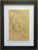 Tablou 1962 Portret Bărbat Bucovinean grafică &icirc;n cărbune și tuș inramat 35x46cm, Portrete, Carbune, Realism