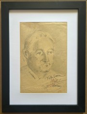 Tablou 1962 Portret Bărbat Bucovinean grafică &icirc;n cărbune și tuș inramat 35x46cm