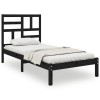 Cadru de pat mic single, negru, 75x190 cm, lemn masiv