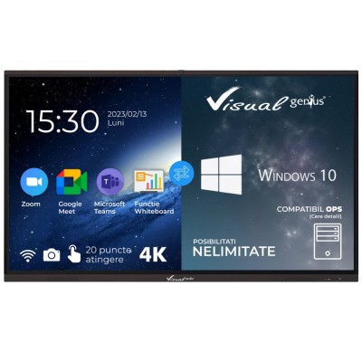 Display interactiv de 86&amp;rdquo; 4K, VISUAL Genius, Android 13, 8GB DDR4, 128GB memorie, 20 puncte de atingere, soft limba romana foto