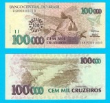 Brazilia (p#238) 100 Cruzeiros Reais 1993 aUNC &#039;Pasărea Colibri&#039; serie: A 6835020100 A