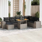 vidaXL Set canapele grădină cu perne 9 piese gri poliratan/lemn acacia 3327413