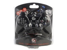Gamepad USB negru cu vibrație și 16 butoane