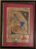 Tablou / lucrare 2 abstractă, semnată, tehnică mixtă pe carton subțire, ramă, paspartu, sticla, 46x37 cu tot cu rama, foarte frumos, Acuarela, Realism