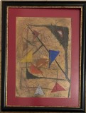 Tablou / lucrare 2 abstractă, semnată, tehnică mixtă pe carton subțire, ramă, paspartu, sticla, 46x37 cu tot cu rama, foarte frumos