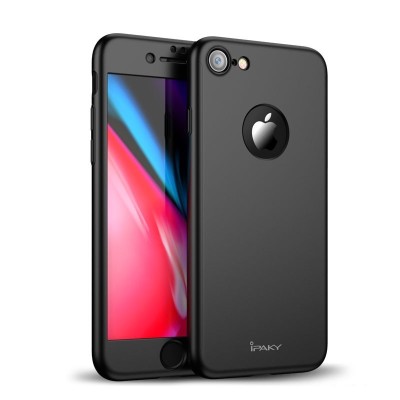 Husa Ipaky Iphone 8 Full Cover 360 + folie sticla securizata, Negru foto