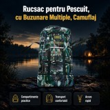 Rucsac pentru Pescuit, cu Buzunare Multiple, Camuflaj