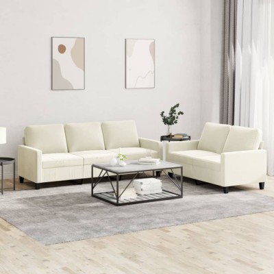 vidaXL Set de canapele cu perne, 2 piese, crem, catifea 3201524 foto