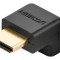 ADAPTOR video Ugreen, &quot;HD112&quot; cupla extender HDMI (T) la HDMI (M), 90 grade jos, rezolutie maxima 4K UHD (3840 x 2160) la 60 Hz, conectori auriti,negr