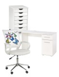 Set mobilier birou copii HM Lima B1, PAL lucios, spatii depozitare, cu scaun HM Ibis Butterfly, stofa piele ecologica, 100 kg si dulapior rulant HM Si
