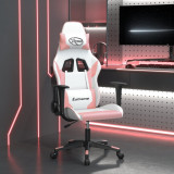 Cumpara ieftin Scaun de gaming de masaj, alb și roz, piele ecologică