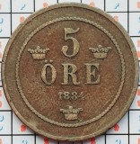 Suedia 5 ore 1884 - Oscar II (small letters) - km 736 - D001, Europa