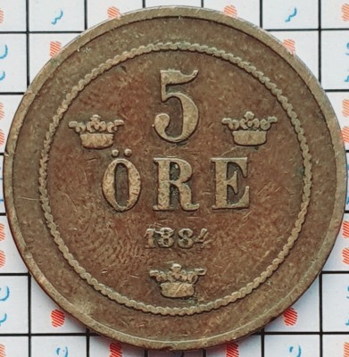 Suedia 5 ore 1884 - Oscar II (small letters) - km 736 - D001 foto