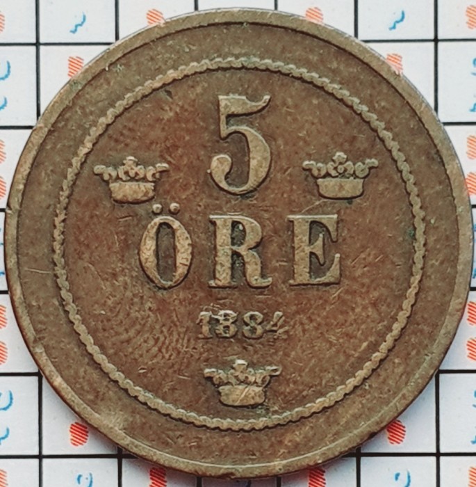 Suedia 5 ore 1884 - Oscar II (small letters) - km 736 - D001
