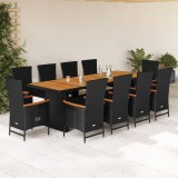 vidaXL Set mobilier de exterior cu perne, 11 piese, negru, poliratan 3277525