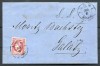 1868 , Lp 24 a , Plic circulat francat cu o marca 18 Bani carmin tip1 , Iassi 30/6 - Galati 2/7, Stampilat