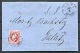 1868 , Lp 24 a , Plic circulat francat cu o marca 18 Bani carmin tip1 , Iassi 30/6 - Galati 2/7, Stampilat