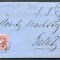 1868 , Lp 24 a , Plic circulat francat cu o marca 18 Bani carmin tip1 , Iassi 30/6 - Galati 2/7