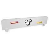 Protectie laterala pentru pat copii Mickey, detasabila, cu decupaje si ornamente, cleme prindere, Pal Melaminat, 70x18 cm, alb