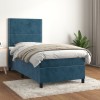 VidaXL Pat box spring cu saltea, albastru &icirc;nchis, 90x200 cm, catifea