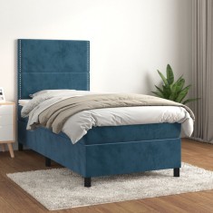 vidaXL Pat box spring cu saltea, albastru &icirc;nchis, 100x200 cm, catifea 3142951