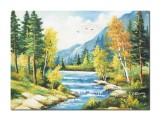 Cumpara ieftin Tablou pictat manual living, dormitor, Peisaj de la munte, aer curat, 70x50cm ulei pe panza, gata de expus pe perete