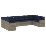 Cumpara ieftin Set canapele de gradina cu 10 piese si perne, gri, poliratan