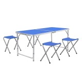 Masa pliabila camping, 120 x 60 cm, corp aluminiu, 4 scaune incluse