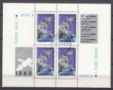 ROMANIA 1969 LP 697 a COSMOS II SOIUZ 4 SI 5 BLOC DE 4 MARCI + 4 VINIETE DIFERITE BLOC STAMPILAT