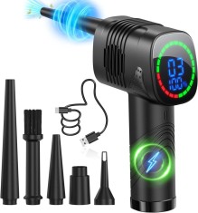 Suflanta aer, fara fir, baterie 6000 mAh cu 5 tipuri de duze, pentru indepartare praf PC, Telefon, Aer Conditionat, Gratar, Umflat gonflabile, Negru