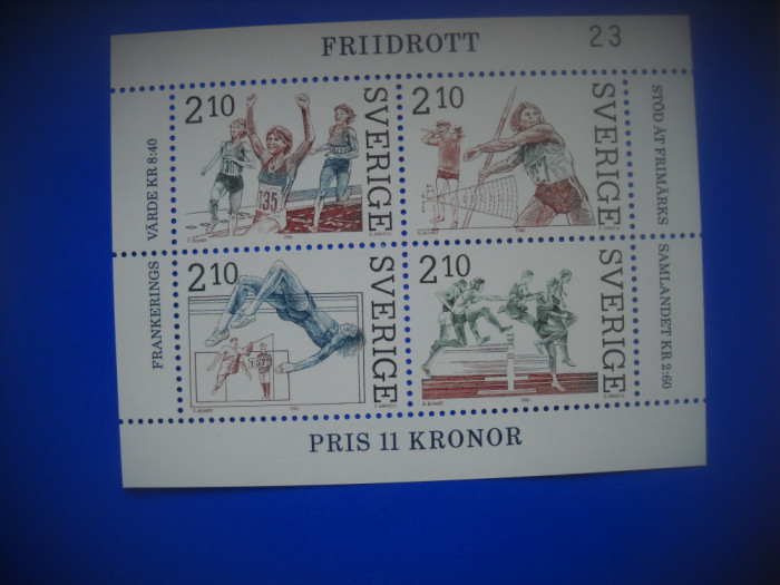 HOPCT TIMBRE SUEDIA MNH 978 ATLETI SUEDEZI BLOC -4 VALORI 1986-NESTAMPILAT